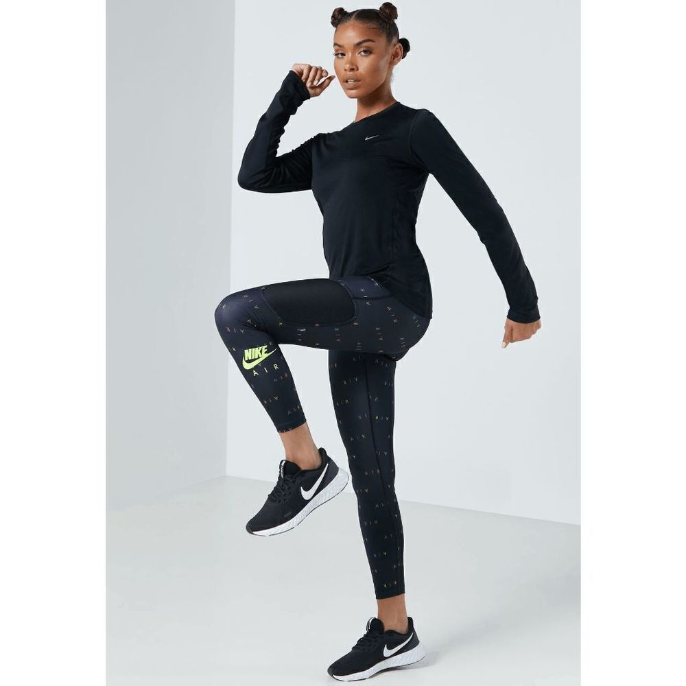 Nike Air 7/8 Tights Logo Print Dri-Fit Leggings Black Womens Size Small